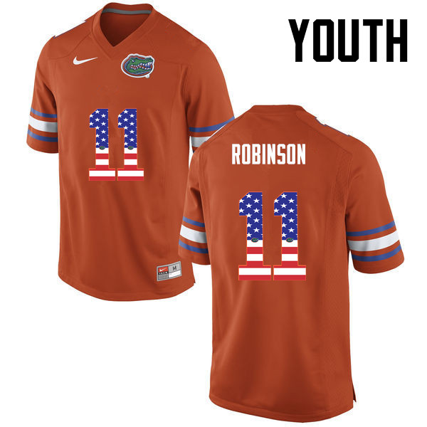 Youth Florida Gators #11 Demarcus Robinson College Football USA Flag Fashion Jerseys-Orange
